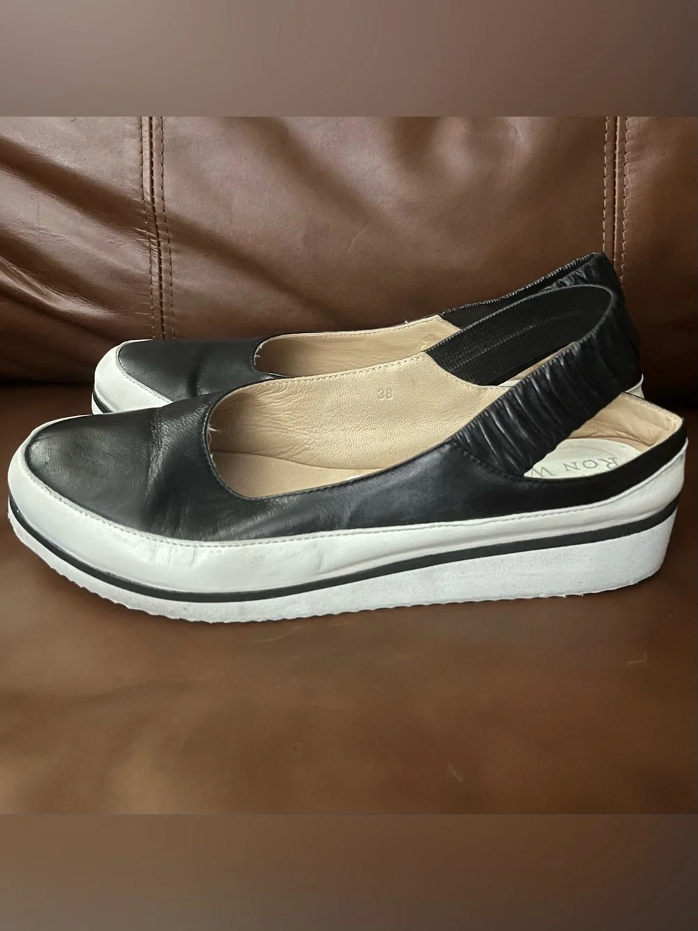 Ron White Black Leather Slingback Shoes EU 38 Made in Italy